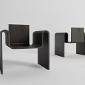 Modern Black Wooden Leisure Chairs With Unique Curved Armrests And Stylish Design