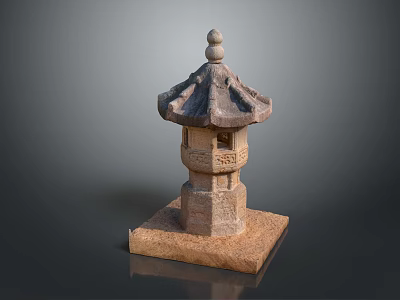 Traditional Stone Lantern With Pagoda Style Roof And Carved Square Base 3d model