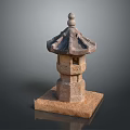 Traditional Stone Lantern With Pagoda Style Roof And Carved Square Base