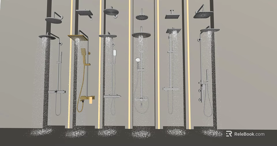 Different Modern Shower Head Designs With Various Spray Patterns And Styles 3d model