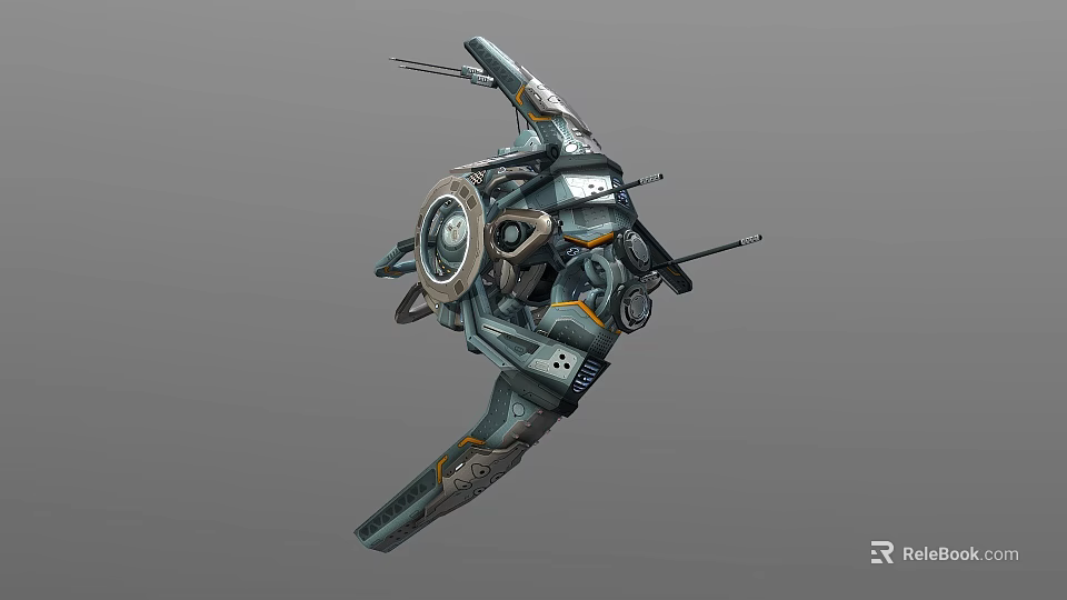 Futuristic Mechanical Structure With Rotating Gears Metallic Joints And Mechanical Appendages 3d model 