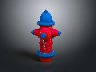 Red And Blue Fire Hydrant Design With Chain Detail On Gray Background 3d model