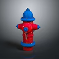 Red And Blue Fire Hydrant Design With Chain Detail On Gray Background 3d model