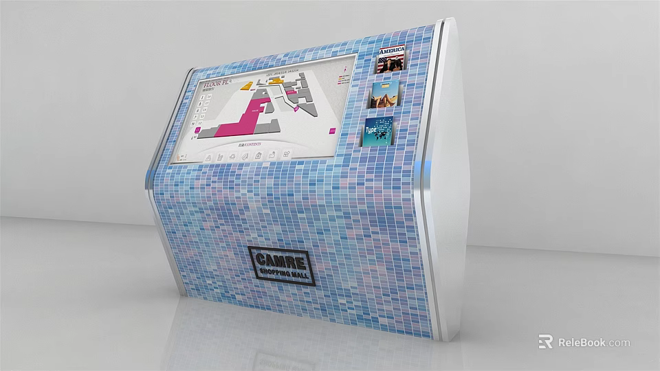 Public Facility Blue Mosaic Information Kiosk With Interactive Map And Display Hub 3d model 