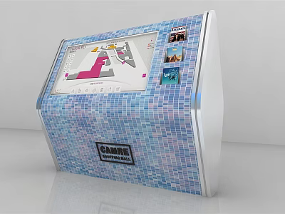 Public Facility Blue Mosaic Information Kiosk With Interactive Map And Display Hub 3d model