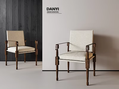 DANYI Modern Single Chair With Fabric Upholstery And Wooden Armrests 3d model