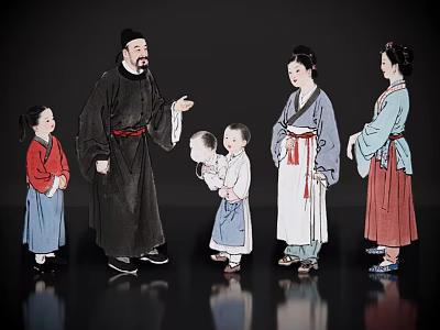 2D ancient costume ink and wash character virtual character ancient costume ink and wash family classical ink and wash character ancient painting family ancient painting character 3d model