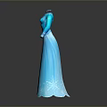 Blue Sparkling Long Dress With Snowflake Patterns Displayed On Gray Background With Reflection 3d model