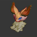 Fox Character Figure With White Sitting Body And Red Yellow Flame Ears