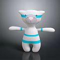 Cute White Plush Cat Toy With Blue Stripes And Pink Nose Design