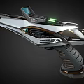Futuristic Sci Fi Weapon With Silver Black Design Green Lights And Textured Grip