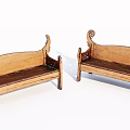 Classic Wooden Public Chairs with Curved Backrest and Ornate Armrests