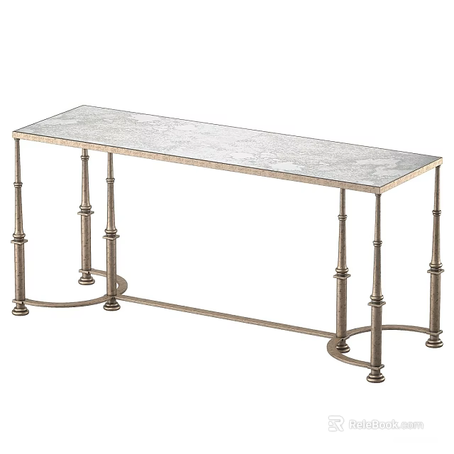 Elegant Console Table With Light Marble Top And Decorative Metal Legs 3d model 