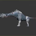 Fantasy Character Design Of Blue And White Textured Creature With Spiked Head And Sharp Teeth