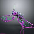 Detailed Futuristic Biomechanical Insect With Purple Pink Wings Horn Like Antenna And Metallic Structure