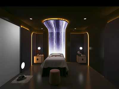 Modern SPA Sauna Room With Waterfall Feature Massage Bed And Ambient Lighting 3d model