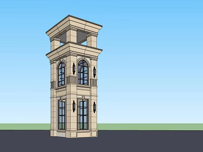 Classical Multi story Stone Tower Architectural Design With Arched Windows And Decorative Elements 3d model