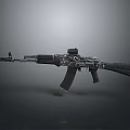 Modern Tactical Assault Rifle With Black Silver Finish And Optic Sight