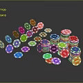 Assorted Colorful Poker Chips Scattered And Stacked On Gray Background