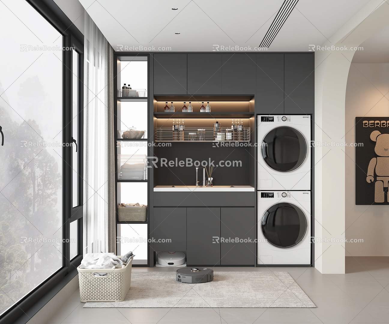 Modern Balcony Living Balcony Balcony Cabinet Washing Machine Cabinet 3d model