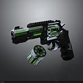 Futuristic Modern Revolver With Green White Decorative Accents And Ergonomic Grip Design