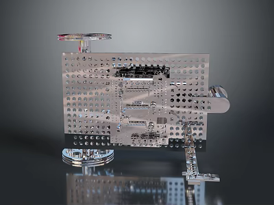 Futuristic Sci Fi Mechanical Device With Metallic Perforated Structure And Complex Components 3d model
