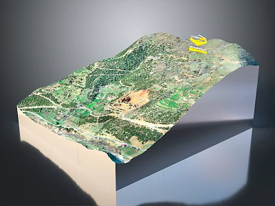 Detailed 3D Terrain Model Featuring Mountainous Area Vegetation Roads And Yellow Arrow Markers 3d model