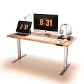 Modern Office Desk Setup With Laptop Desktop Monitor Lamp Headphones Keyboard And Mouse