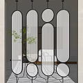 Modern Geometric Room Divider With Oval Circular Cutouts And Black Frame In Interior Space