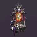 Gothic Style Scene Components With Decorative Door Spires Skull Elements Intricate Patterns Purple Orange Hues