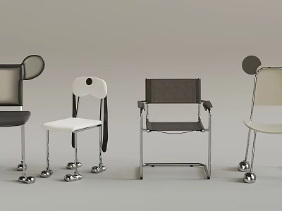 Modern Children's Chairs With Unique Backrest Shapes And Sturdy Metal Legs In Various Styles 3d model