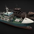 Two Ships Featuring Blue White Green Hull And Dark Industrial Deck Design