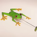 Green Frog Doll With Red Eyes Yellow Toes Catching Green Worm