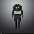 Black Crop Top Hoodie And Leggings Tracksuit With Green Contrast Stripes Activewear