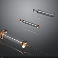 Medical Syringes With Metal Structure And Orange Parts In Different Sizes