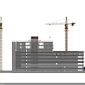 Construction Site Featuring Tower Crane Structural Columns And Multi Storey Building Under Construction 3d model