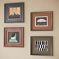 Abstract Paintings Four Framed Artworks Hanging On Wall With Figure Geometric Patterns And Various Frames 3d model
