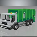 Green Garbage Truck With White Cab Reflective Surface Yellow Warning Light And Trash Bin Symbol