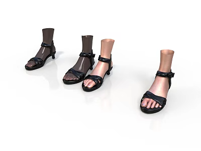 Women's Black Strappy Sandals With Heels For Daily Casual Wear 3d model