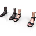 Women's Black Strappy Sandals With Heels For Daily Casual Wear