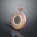 Vintage Copper Pocket Watch With Ornate Engraved Design And Roman Numeral Dial