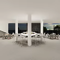 Modern Open Architectural Space With White Walls Glass Roof And Black Sculptures