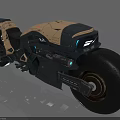 Futuristic Motorcycle with Tan and Black Streamlined Body Large Wheels and Tech Inspired Design