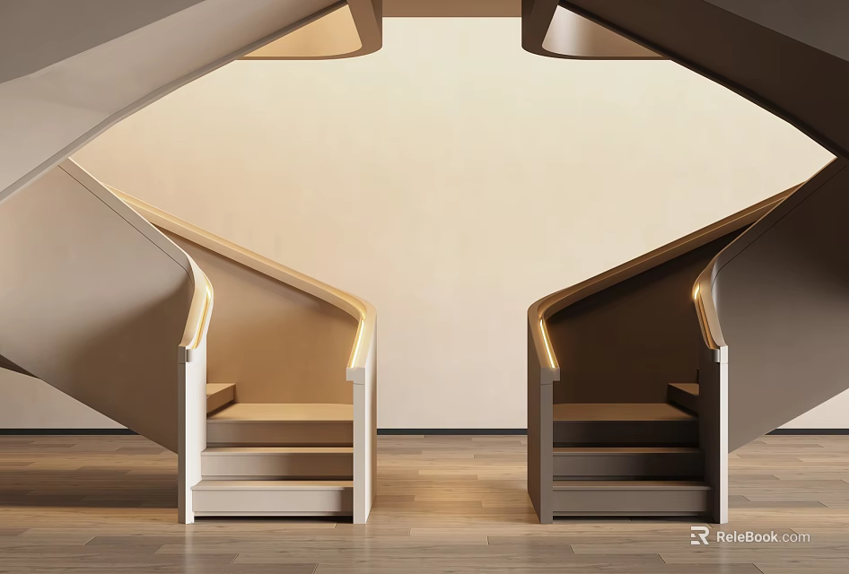 Modern Spiral Staircase With Illuminated Rails In Minimalist Interior 3d model 