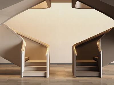 Modern Spiral Staircase With Illuminated Rails In Minimalist Interior 3d model