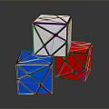 Industrial Equipment Colored Geometric Cubes In White Blue Red With Black Lines