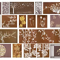Decorative Background Wall With Plant Leaf Flower Bamboo Patterns Brown White Design Panels 3d model