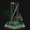 Transparent Acrylic Display Stand With Tsingtao Beer Bottle Palm Leaf And Green Light
