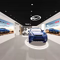 Modern Auto Showroom Displaying Cars With Circular Lighting Showcase 3d model