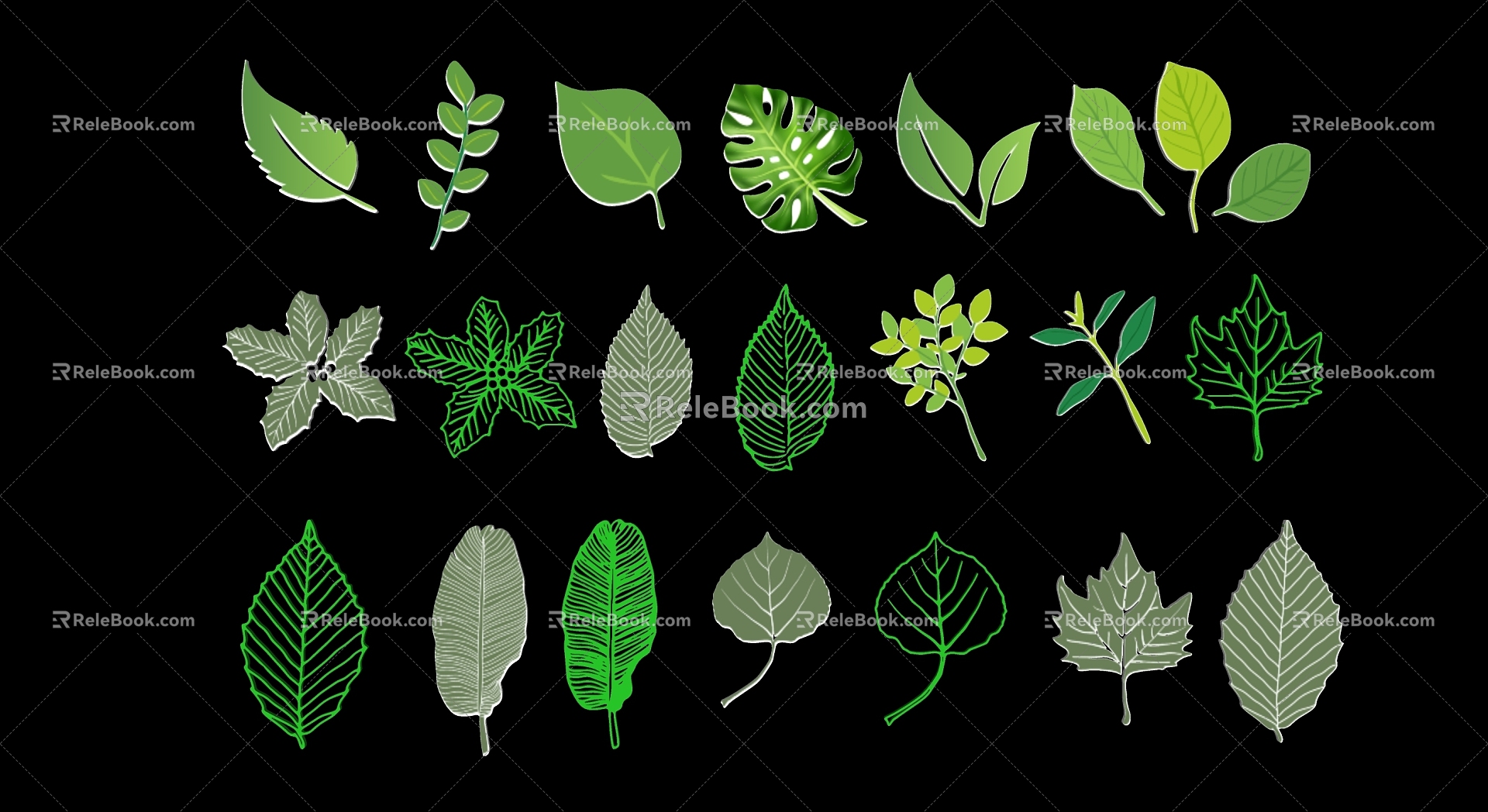 Modern plant tree leaf graphic pattern silhouette 3d model